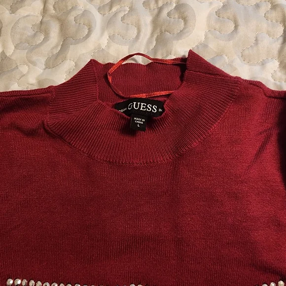 Guess Deep Red Rhinestone Embellished Sweater - Picture 3 of 3
